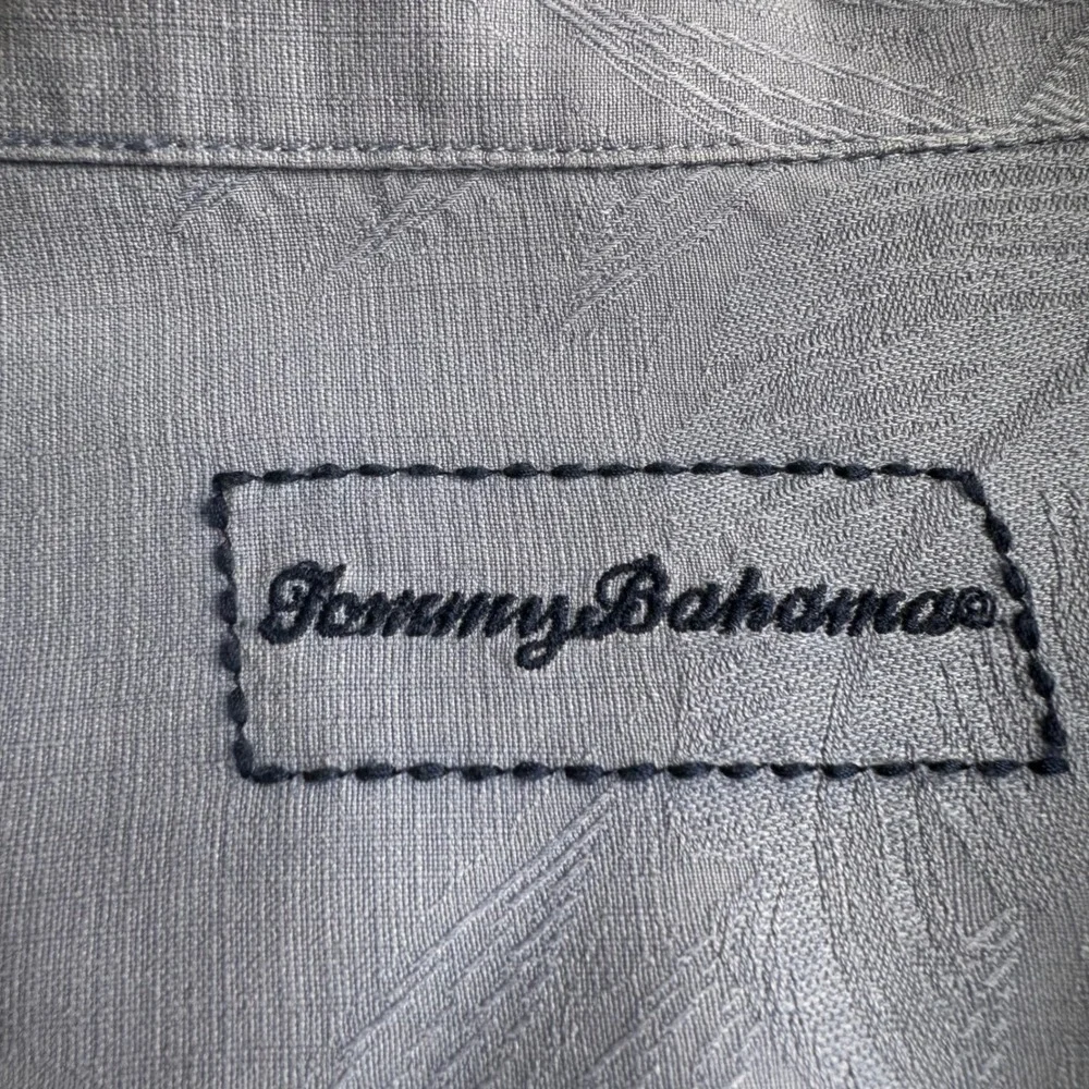 Tommy Bahama 109% Silk Camp Shirt Mens 4XB Blue Jacquard Leaf Short Sleeve - Picture 5 of 15